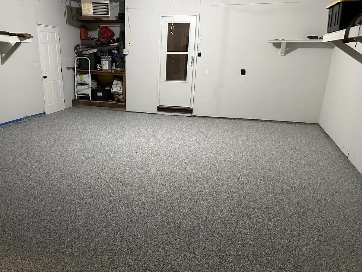 The same garage with a gray flake floor coating