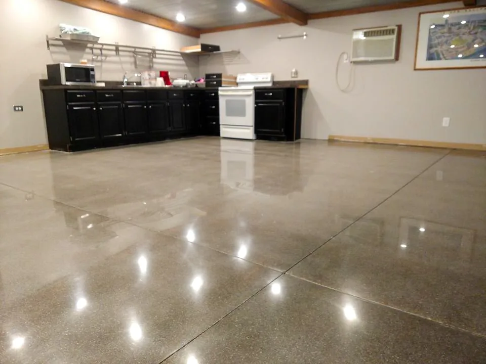 Polished concrete floor in an open kitchen in Edina