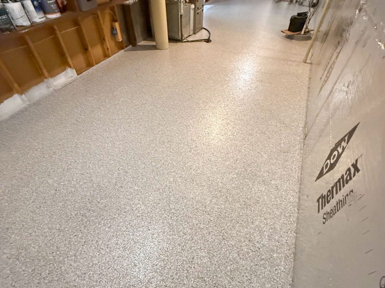 Laundry room - concrete grinded preped flaked and polyaspartic coated